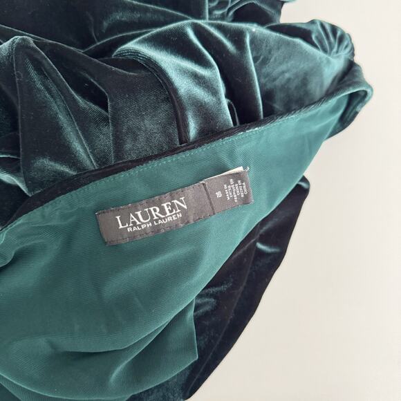 Ralph Lauren Dark Green Velvet Puff-Sleeve Ruched Cocktail Dress Size 16 - Picture 7 of 8